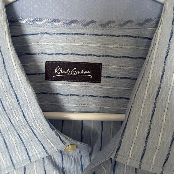 Robert Graham Men Tailored L/S Button Up Shirt Textured Large Flip Contrast Cuff - Picture 3 of 6